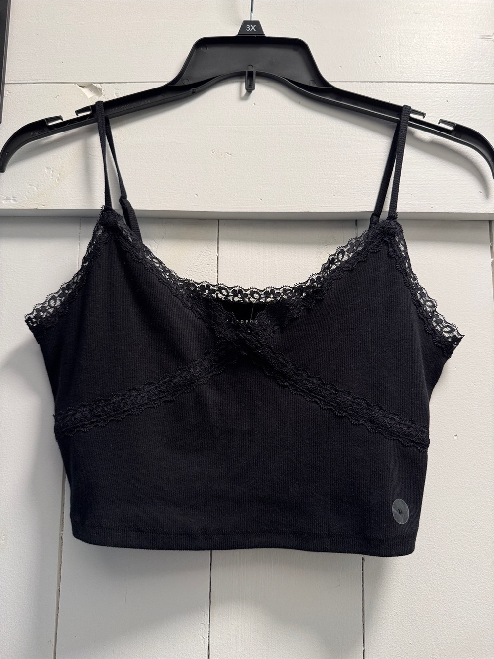 NEW Aeropostale Aero Black Ribbed Cropped Cami Tank Top XL Layering Sleep Lace